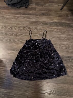 Kimchi Blue Black Velvet Mini Dress with Blue & Silver Embellishments